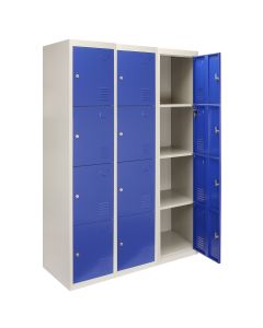 3 x casiers de rangement en métal - Quatre portes, bleu - A plat