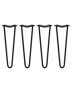 4 Pieds de Table en Épingle à Cheveux - 40,6cm - 2 Tiges - 12mm – Fini Noir