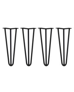 4 Pieds de Table en Épingle à Cheveux - 35,5cm - 3 Tiges - 12mm – Fini Noir