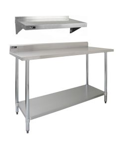 5ft Stainless Steel Catering Bench & 2 x Wall Mounted Shelves 