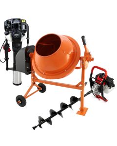 T-Mech Earth Auger, Cement Mixer and 120mm 4 Stroke Post Driver