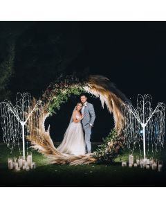 Hochzeitsbogen - Gold & 2 x Trauerweidenbäume Weiß 240cm Warmweiß