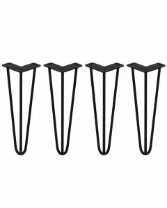 4 Pieds de Table en Épingle à Cheveux - 35,5cm - 3 Tiges - 10mm – Fini Noir