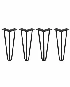 4 Pieds de Table en Épingle à Cheveux - 30,5cm - 3 Tiges - 10mm – Fini Noir