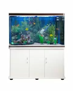Aquarium Blanc avec Meuble de support Blanc assorti et Gravier Blanc