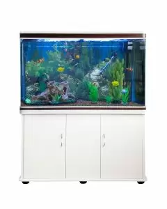 Aquarium Blanc avec Meuble de support Blanc assorti et Gravier Naturel